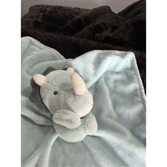 Carters Dinosaur Lovey Security Blanket Blue Stripes Dino Plush Triceratops Toy - Picture 2 of 3